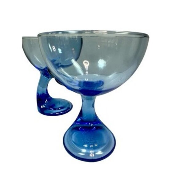 Bormioli Rocco Jerba Footed Dessert Cocktail Glasses Blue Wing Italy Set of 2 - Picture 8 of 16
